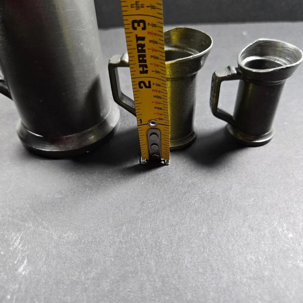 Pewter Measuring Pitcher Set Grey Vintage Rustic 3 Piece Set